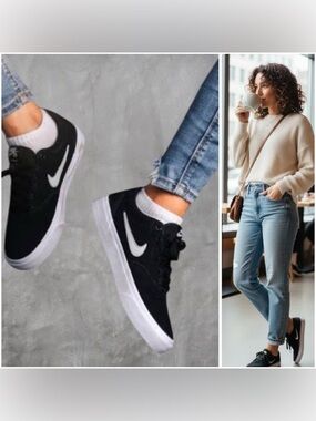 Nike SB 729825-001  SZ 5Y Women 6.5 Clutch Canvas Skateboard Black White Sneaker